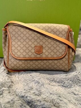 Celine Canvas Macadam Envelope Crossbody with Tan Leather Trim EUC